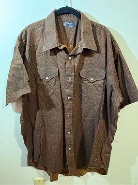Ruddock‎ Bros. western shirt Men’s Large brown burgundy paisley pearl buttons